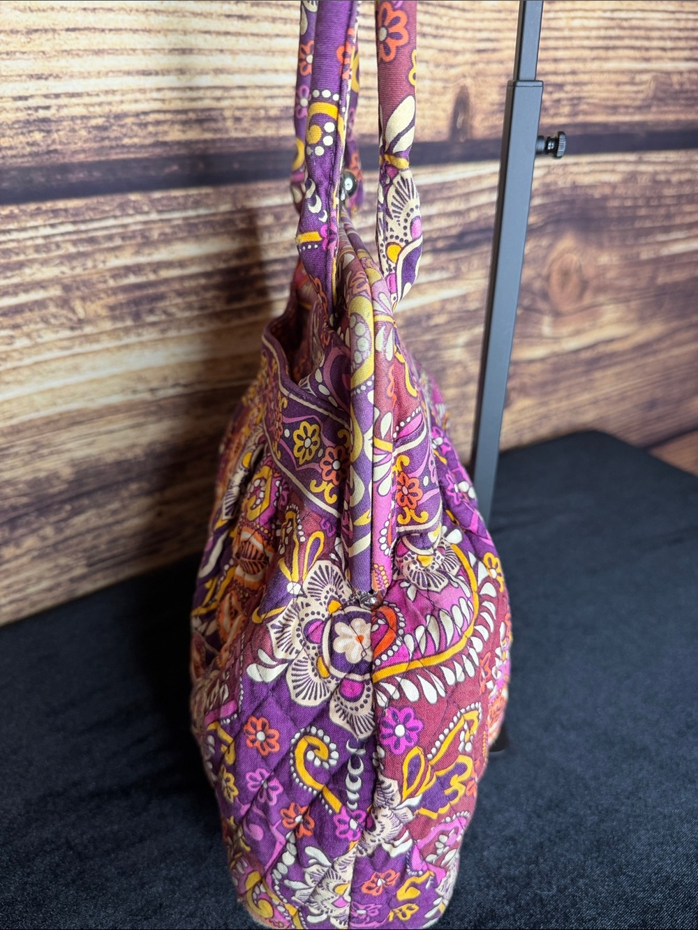 Vera Bradley Purple Floral Quilted Shoulder Bag with Kiss Lock Closure - Picture 6 of 10